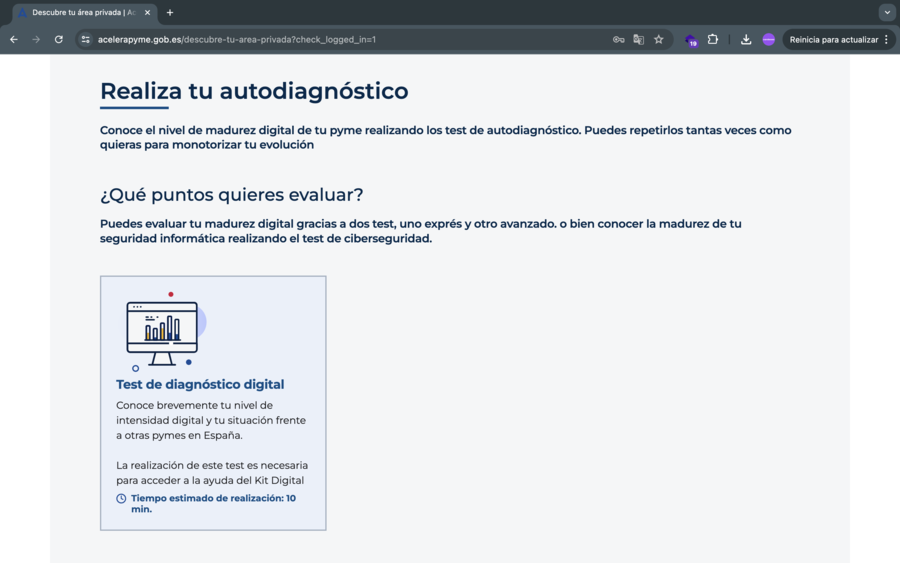 Cómo solicitar el Kit Digital test de diagnóstico digital